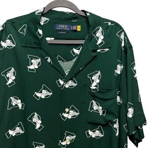 Polo Ralph Lauren Button Up P-Wing Camp Shirt Mens XL Green Viscose Streetwear